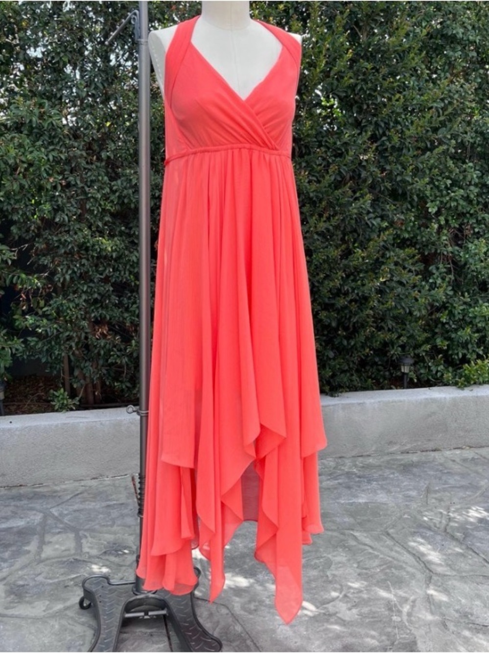 BCBGMaxAzria Coral Sleeveless Handkerchief Hem Maxi Dress